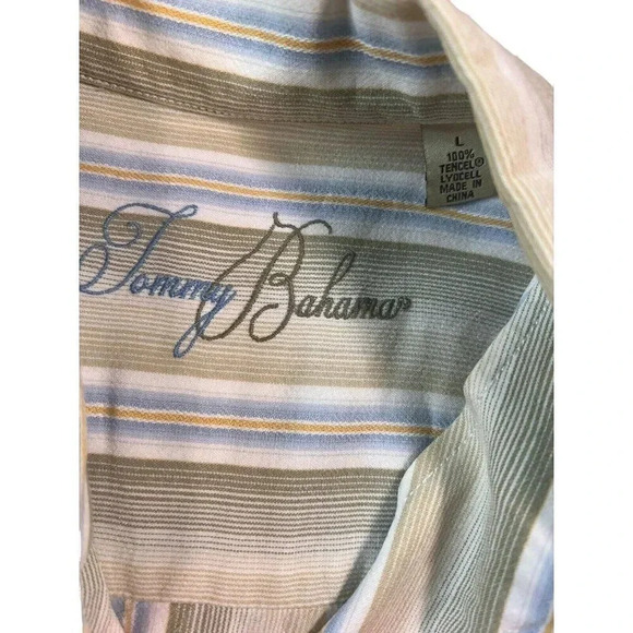 Tommy Bahama Short Sleeve Shirt Sage Green Striped Button Up Size Large - Picture 2 of 7